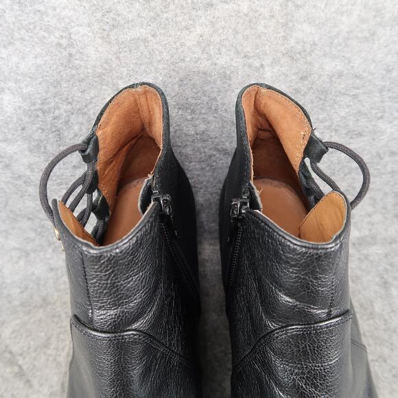 Aldo Shoes Womens 9 Ankle Boots Black Leather Bootis Block Heel Zip Almond Toe - Picture 3 of 12